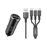 Budi 12W Dual Port USB 3 In 1 Car Charger With Cable