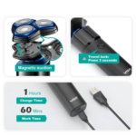 VGR V-325 Professional Mens Shaver with Triple Rotary Heads Magnetic Suction Rechargeable USB Charging Cordless Electric Razor for Smooth Shave - Image 6