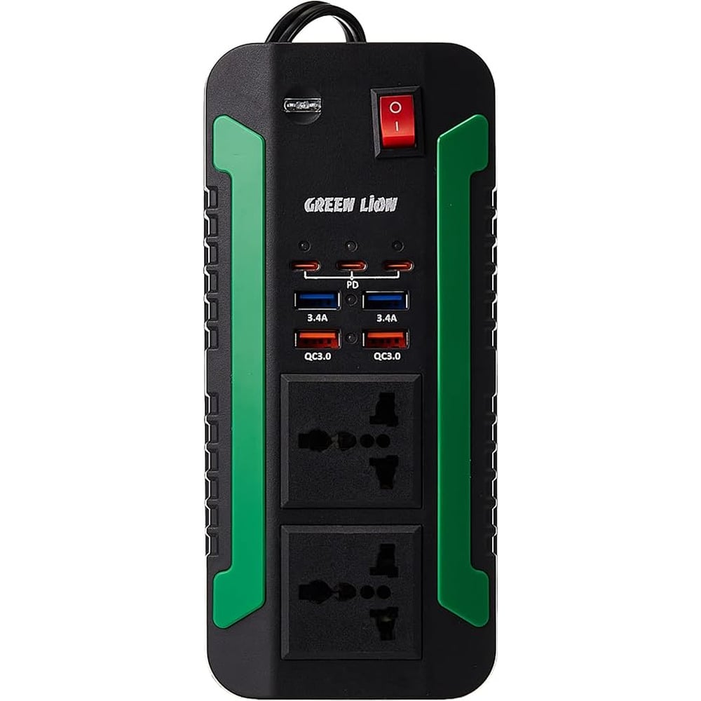 Green Lion Spark 300 300W 2 AC Socket Car Power Inverter with 4 USB-A + 3 20W USB-C PD Ports