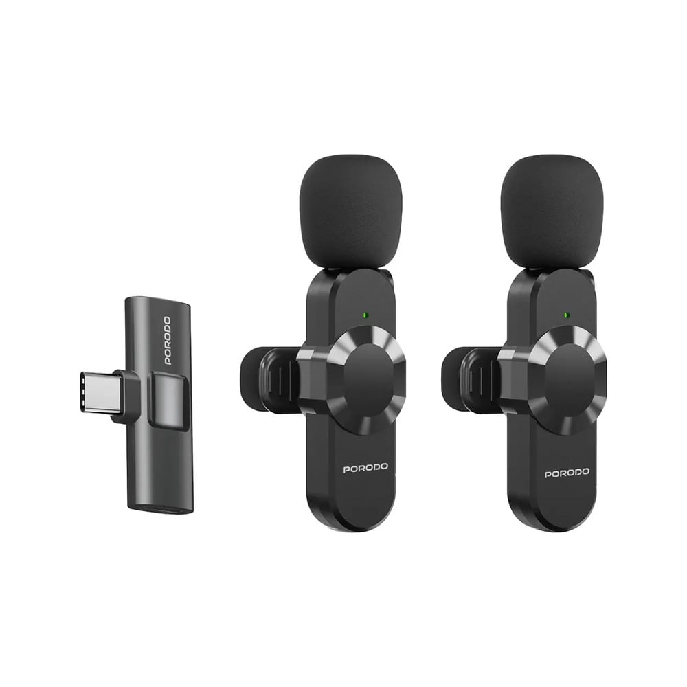 Porodo Audix Pro Lavalier Dual Microphone for USB-C Devices with Lightning Converter Adapter