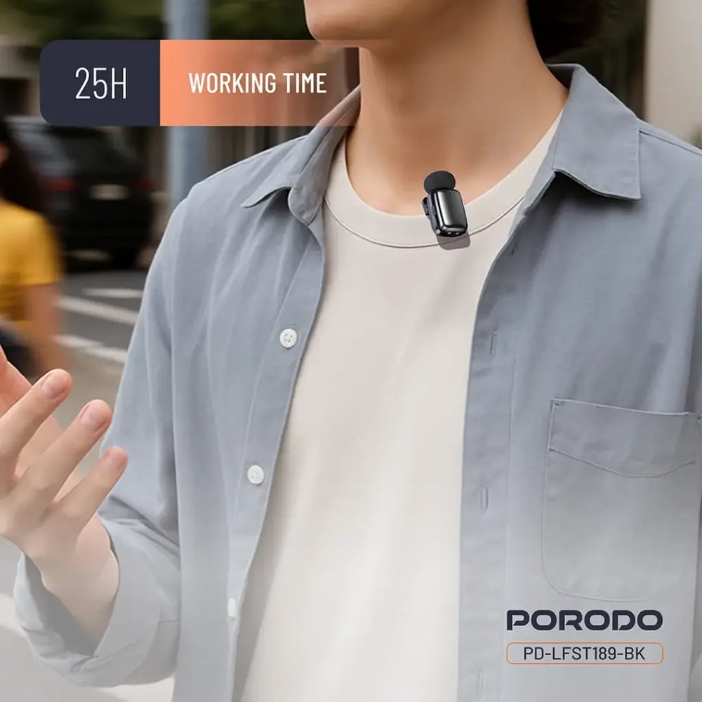 Porodo Wireless Lavalier Microphone for iPhones with Lightning Connector