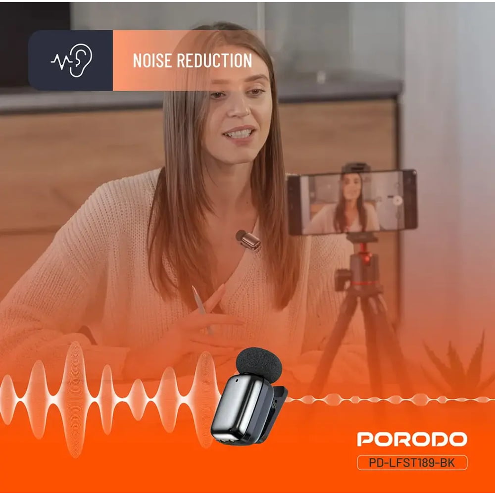 Porodo Wireless Lavalier Microphone for iPhones with Lightning Connector
