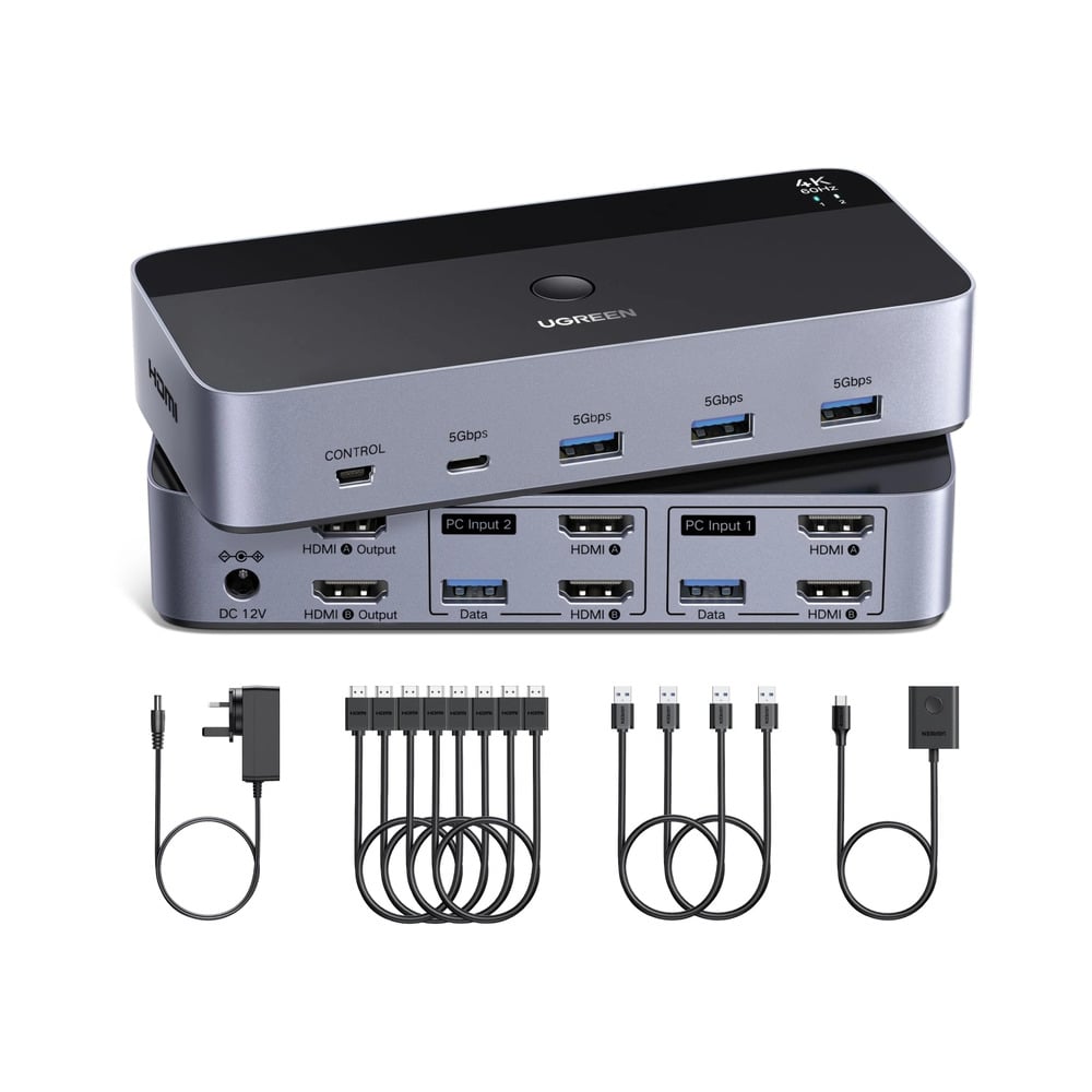 ugreen-55455 UGREEN 55455 HDMI 4K 60Hz Dual Monitor KVM Switch - Image 1