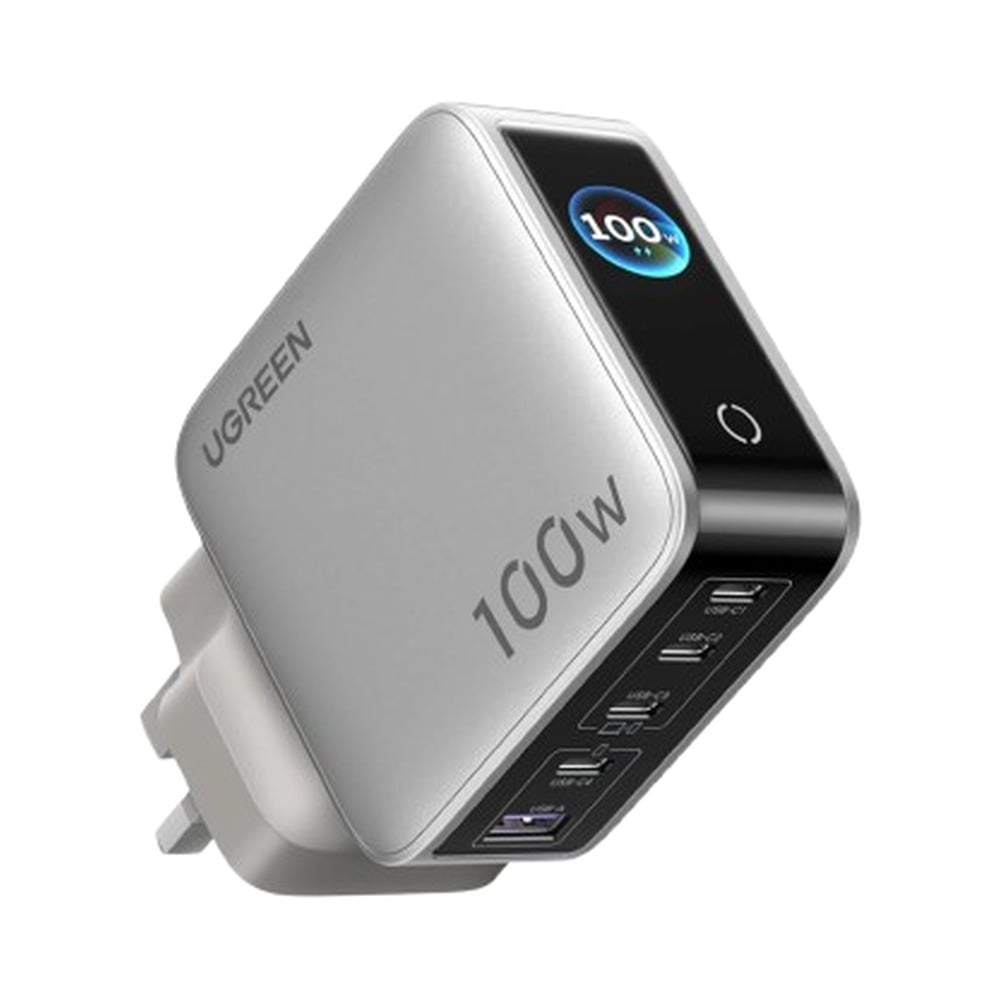 ugreen-65621b UGREEN 65621B Smart Display 100W 5-Port GaN UK Pin Fast Charger - Image 1