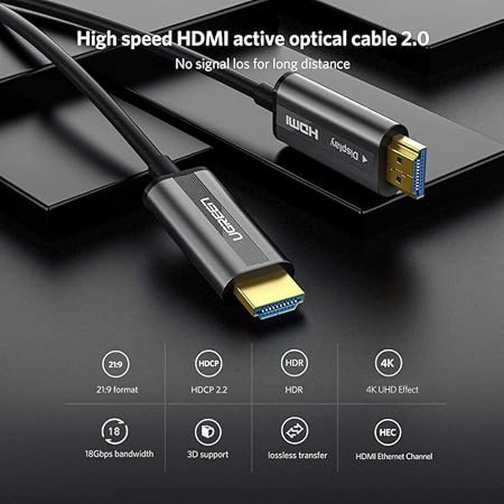 UGREEN 50717 HDMI 4K Fiber Zinc Alloy Shell Male to Male 10M Optical Cable