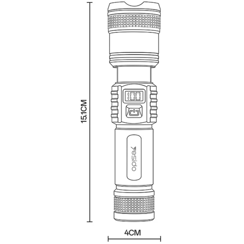 Yesido TC11 3W Telescopic Zoomable Type-C Rechargeable 1200mAh LED Flashlight with Battery Level Display