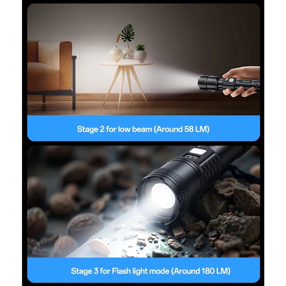 Yesido TC11 3W Telescopic Zoomable Type-C Rechargeable 1200mAh LED Flashlight with Battery Level Display
