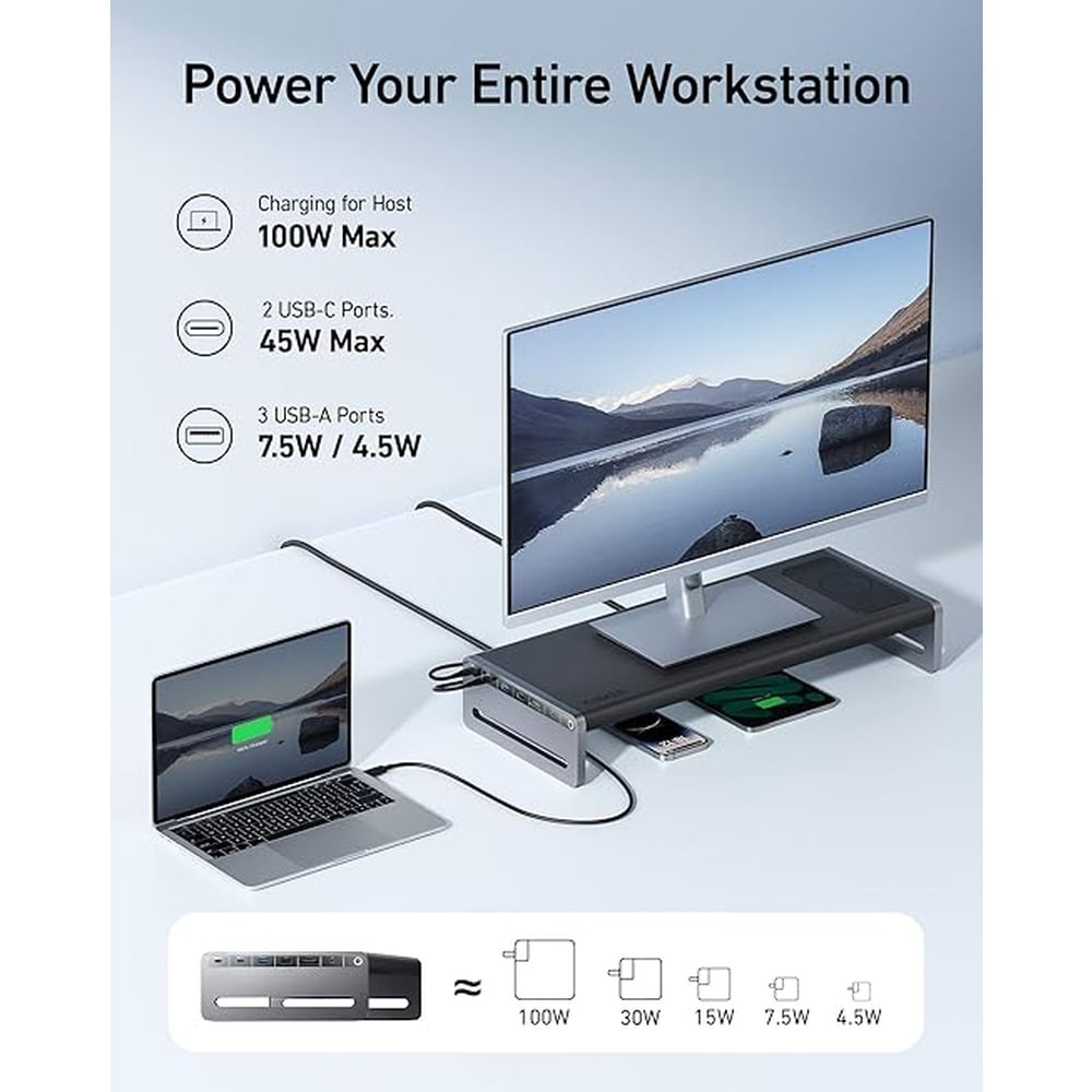 Anker 675 12 in 1 Monitor Stand USB-C Docking Station with Wireless Charging