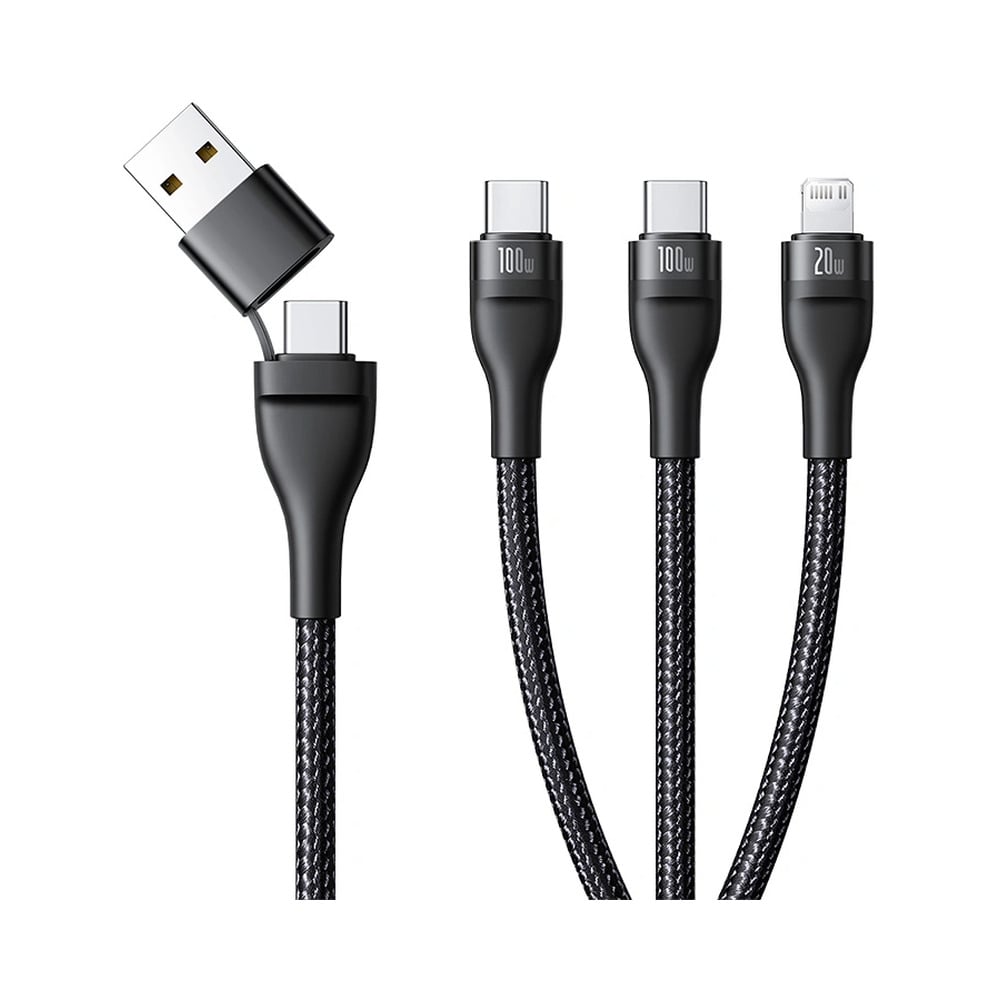 baseus-1-5meter-flash-series-3-two-for-three-u-c-to-c-c-l-100w-fast-charging-cable Baseus Flash Series 3 100W Two-for-Three U+C to C+C+L Fast Charging 1.5M Cable - Image 1