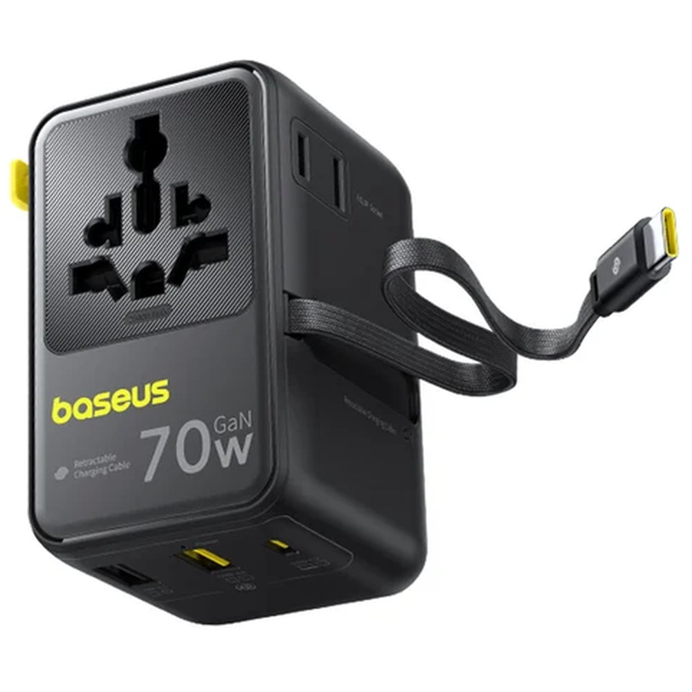 Baseus EnerCore 70W 6-in-1 Universal Travel Adapter with Retractable Cable