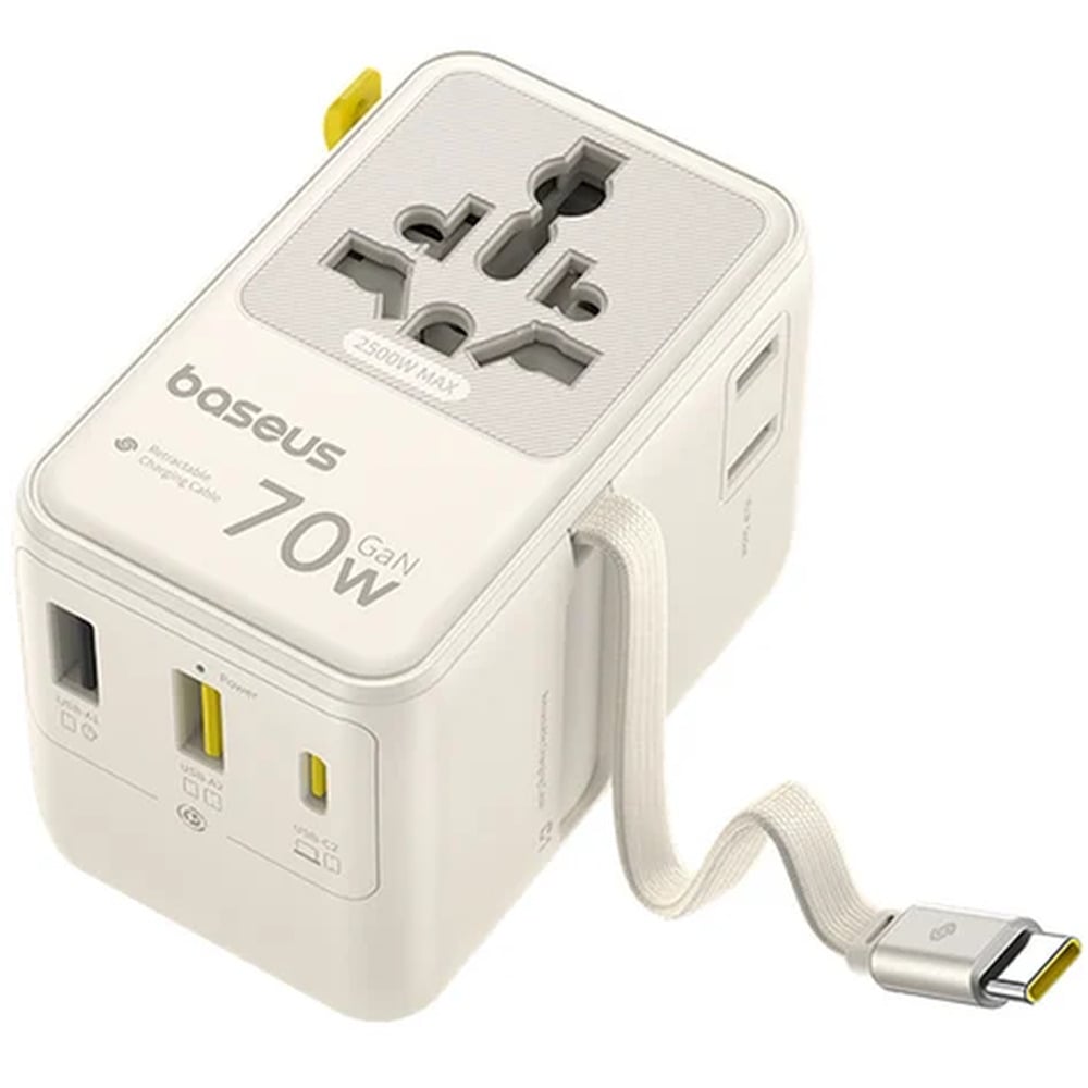 Baseus EnerCore 70W 6-in-1 Universal Travel Adapter with Retractable Cable