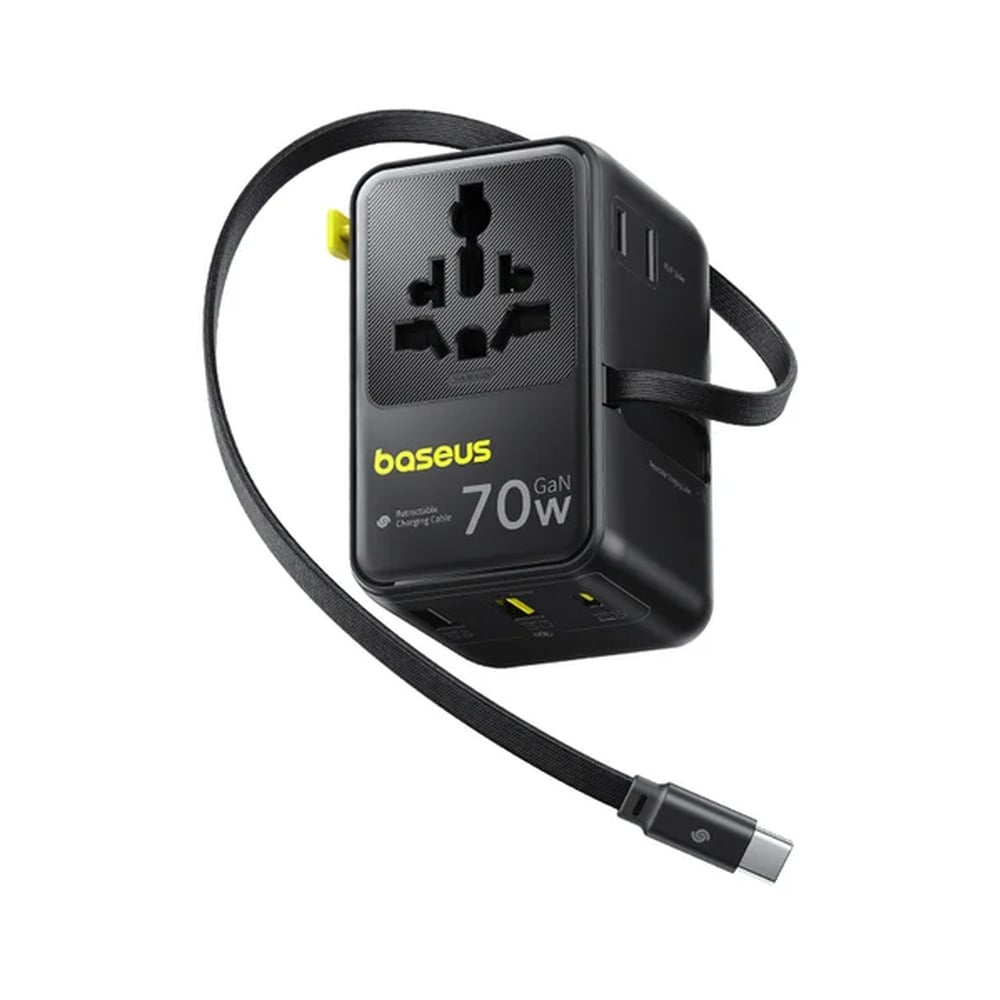 Baseus EnerCore 70W 6-in-1 Universal Travel Adapter with Retractable Cable