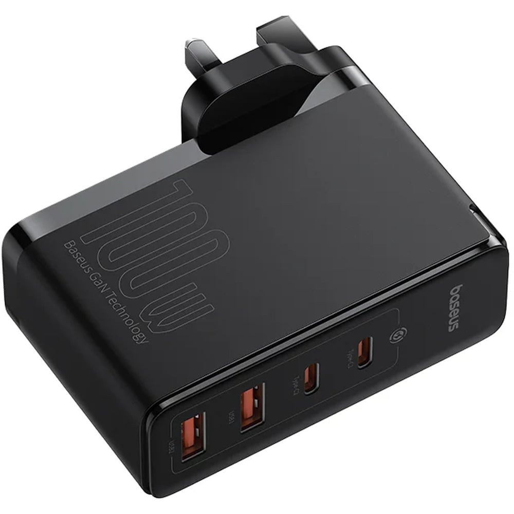 Baseus 100W GaN5 Pro 2C+2U UK Pin Fast Charger with Type-C to Type-C 100W Cable
