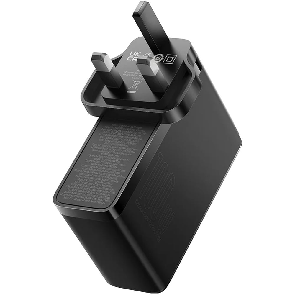 Baseus 100W GaN5 Pro 2C+2U UK Pin Fast Charger with Type-C to Type-C 100W Cable