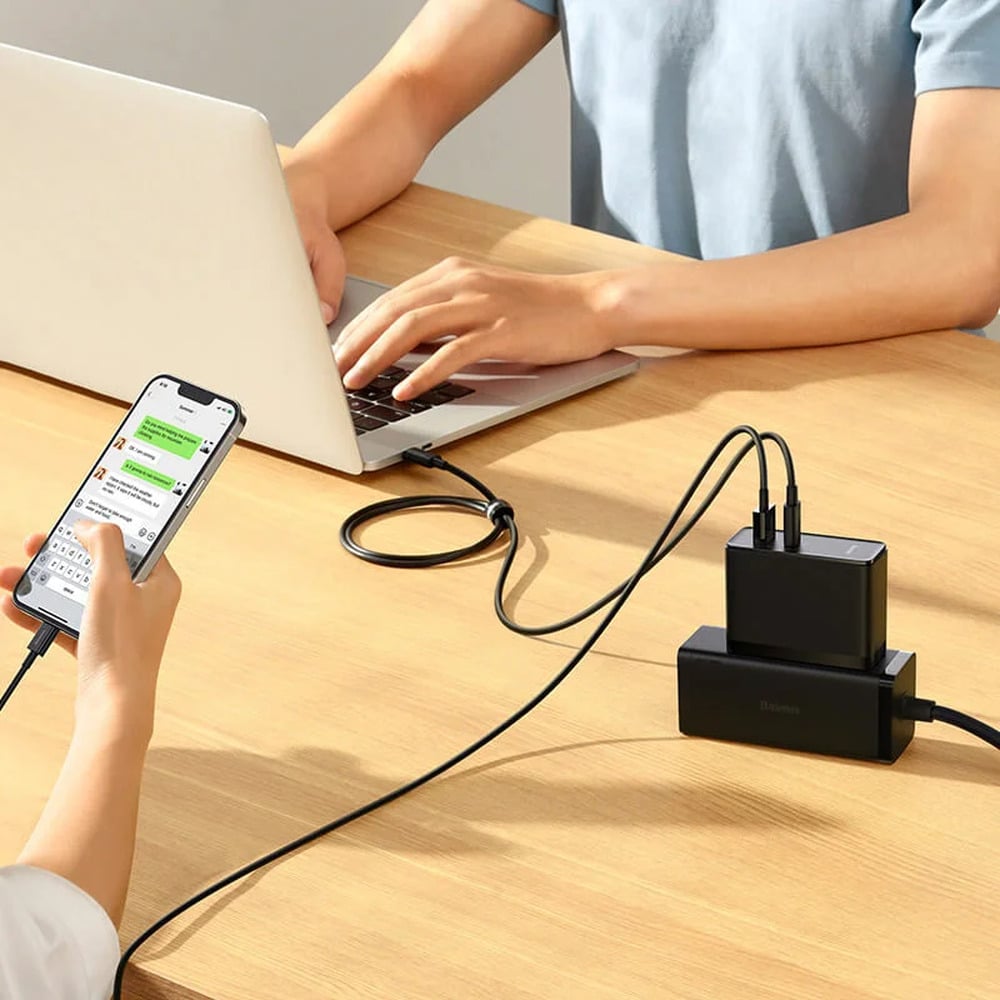Baseus 100W GaN5 Pro C+U CN 2 Pin Fast Charger with Type-C to Type-C 100W 1M Cable