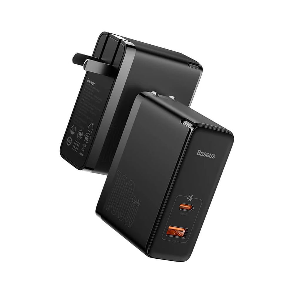 Baseus 100W GaN5 Pro C+U CN 2 Pin Fast Charger with Type-C to Type-C 100W 1M Cable