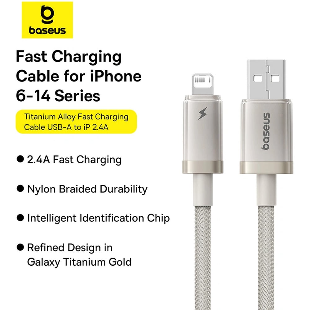 Baseus Titanium Alloy USB to Lightning 2.4A Fast Charging 2M Cable
