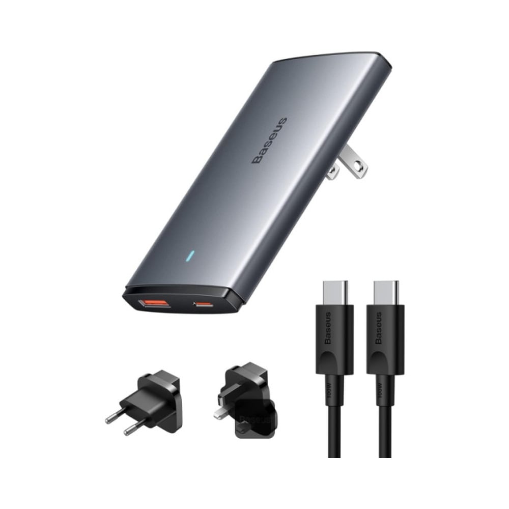 Baseus 65W GaN5 Pro C+U Ultra-Slim Fast Charger with UK/EU/US Adapter Plug and 100W USB-C Cable