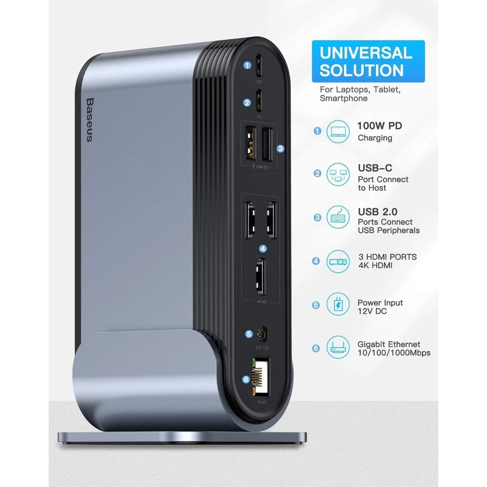Baseus 17 Port Working Station Three-Screen Multifunctional Type-C Hub Adapter