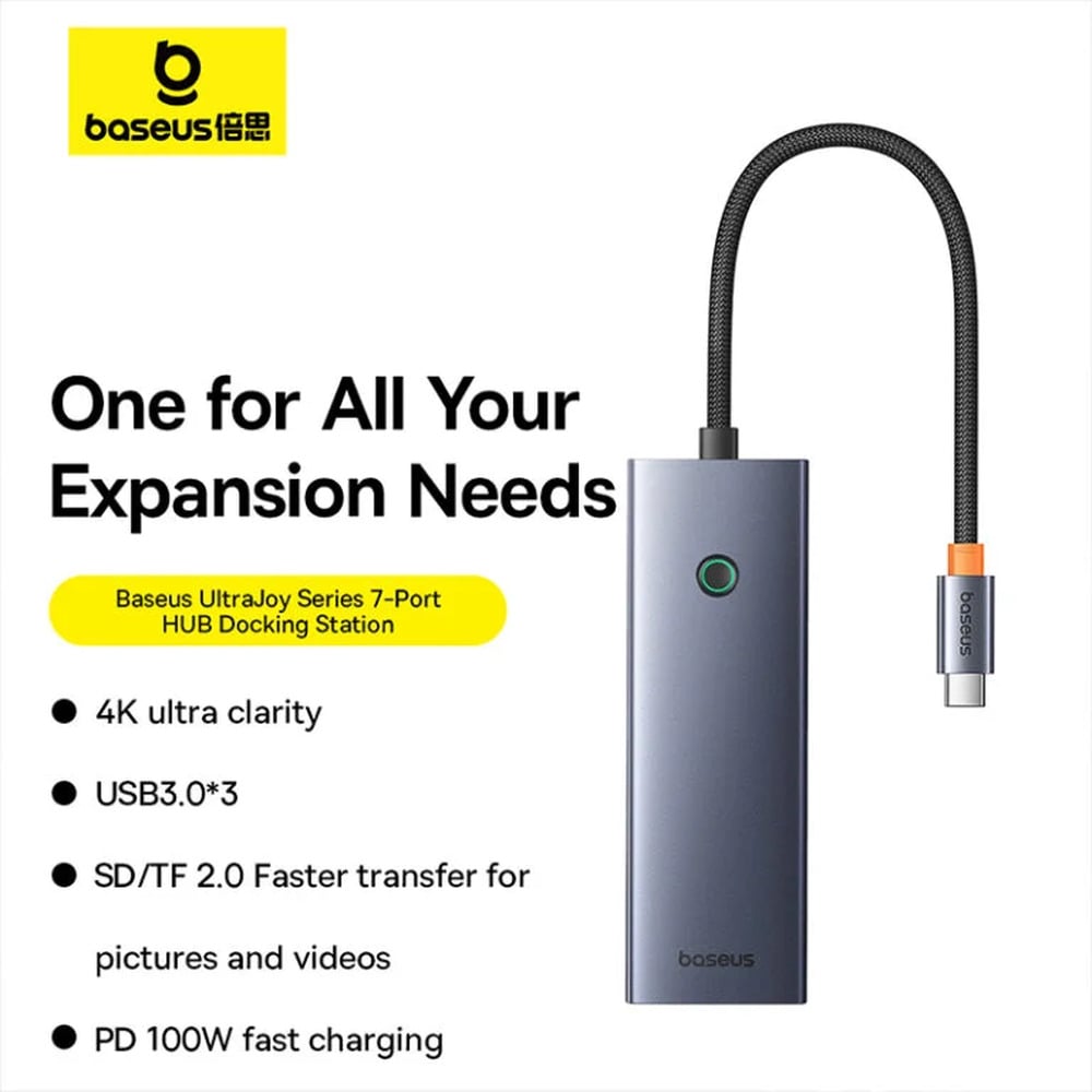 Baseus UltraJoy Series 7-Ports Type-C to HDMI 4K@60Hz*1 + USB3.0*3 + PD*1 + SD/TF*1 Hub Docking Station
