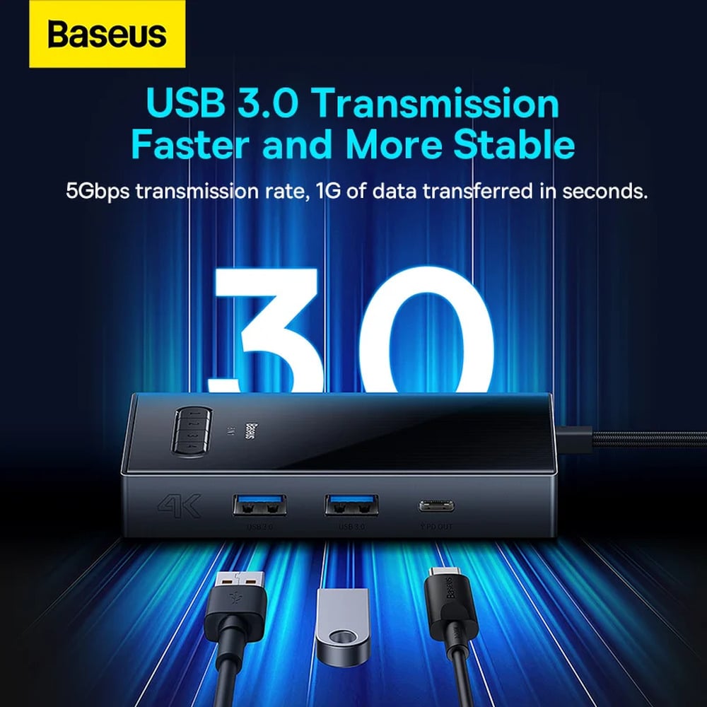 Baseus PioneerJoy Series 8-in-1 / 4 Screen Type-C to HDMI4K@60Hz*1 + HDMI4K@30Hz*1 + DP8K@30Hz*1 + VGA + USB3.0*2 + Type-C (Data+PDout)*1 + PD*1 Hub Adapter