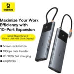 Baseus Metal Gleam Series II 10-in-1 Type-C to 1*HDMI4K@120Hz+1*HDMI4K@60Hz+1*USB-A(10Gbps)+1*USB-C(10Gbps)+2*USB-A(480Mbps)+1*RJ45+1*SD/TF+1*USB-C(PD) Hub Adapter - Image 4