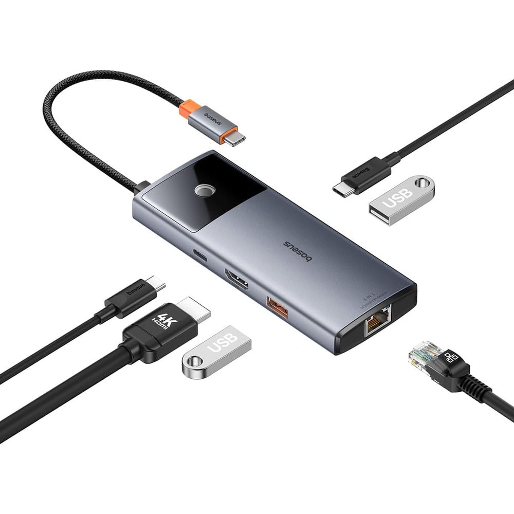 Baseus Metal Gleam Series II 6-in-1 Type-C to 1*HDMI 4K 60Hz + 1*USB-C + 2*USB-A + 1*RJ45 + 1*USB-C Hub Adapter