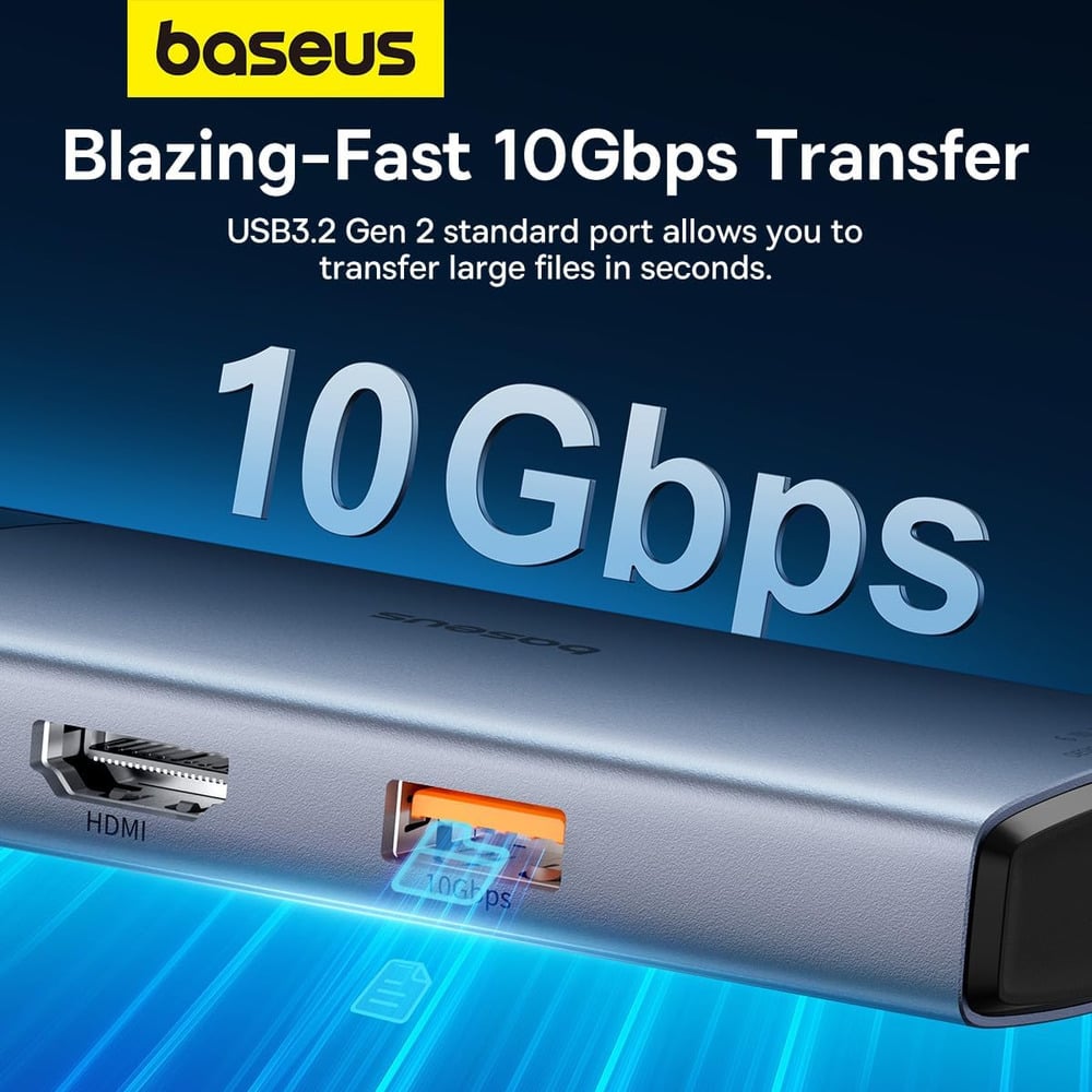 Baseus Metal Gleam Series II 6-in-1 Type-C to 1*HDMI 4K 60Hz + 1*USB-C + 2*USB-A + 1*RJ45 + 1*USB-C Hub Adapter